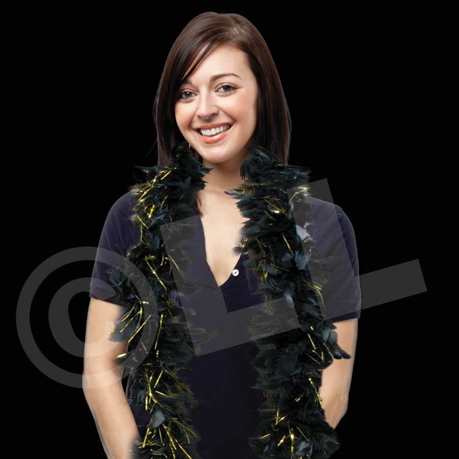 Black with Gold Tinsel Feather Boa