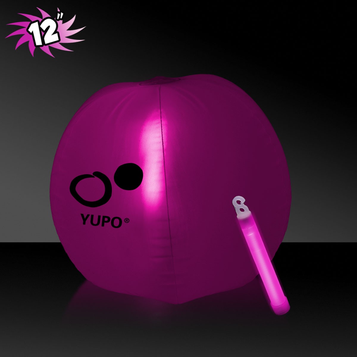 12 Inch Inflatable Beach Balls with 1 - 6 Inch PINK Glow Stick
