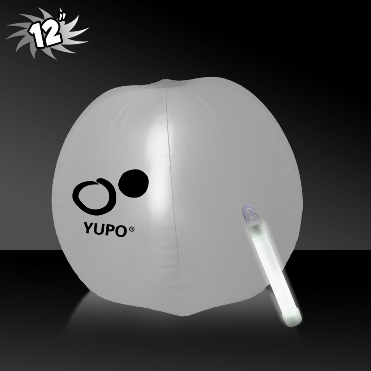 12 Inch Inflatable Beach Balls with 1 - 6 Inch WHITE Glow Stick