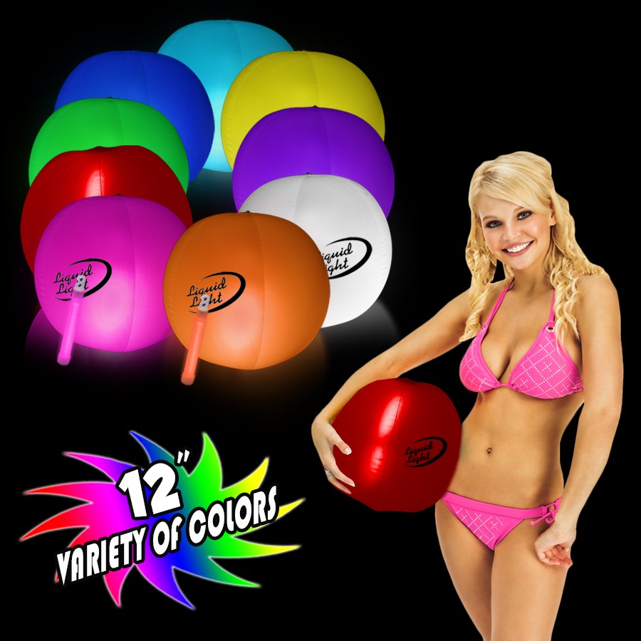 12 Inch Inflatable Beach Balls with 1 - 6 Inch Glow Stick