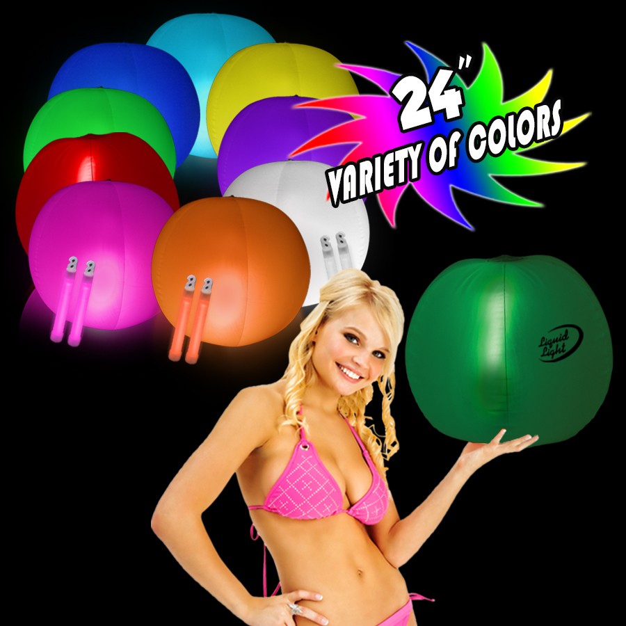24 Inch Inflatable Beach Ball with 2 - 6 Inch Glow Sticks 