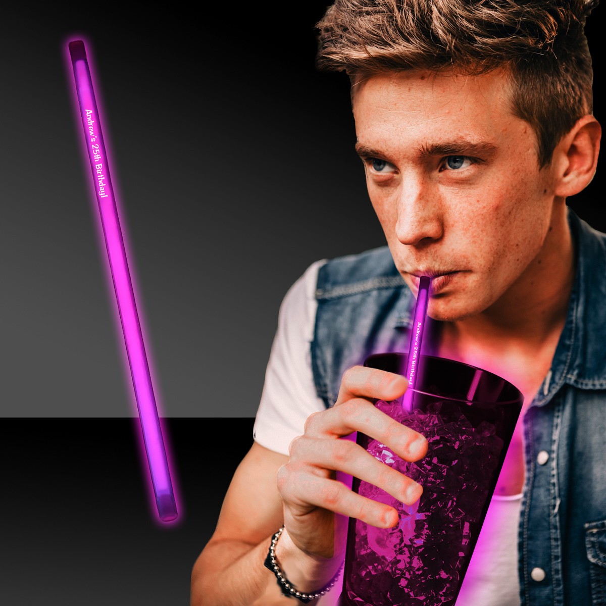 Pink  Supreme Glow 9 Inch Straws
