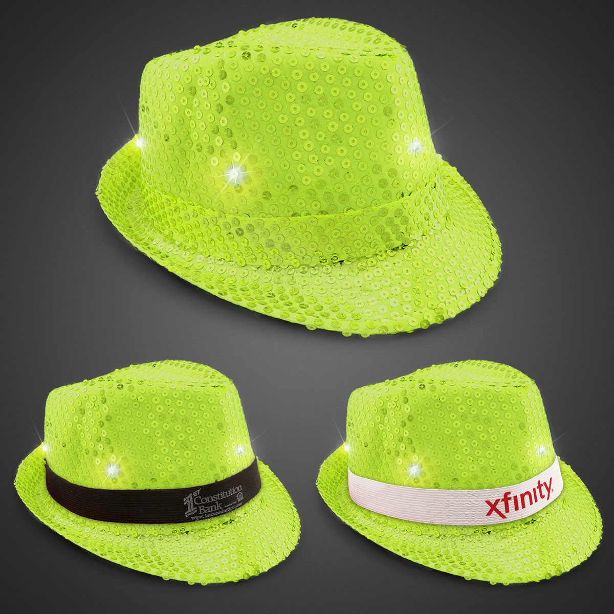 Neon Light Green Light Up Sequin Fedora (Imprintable Bands Available ...
