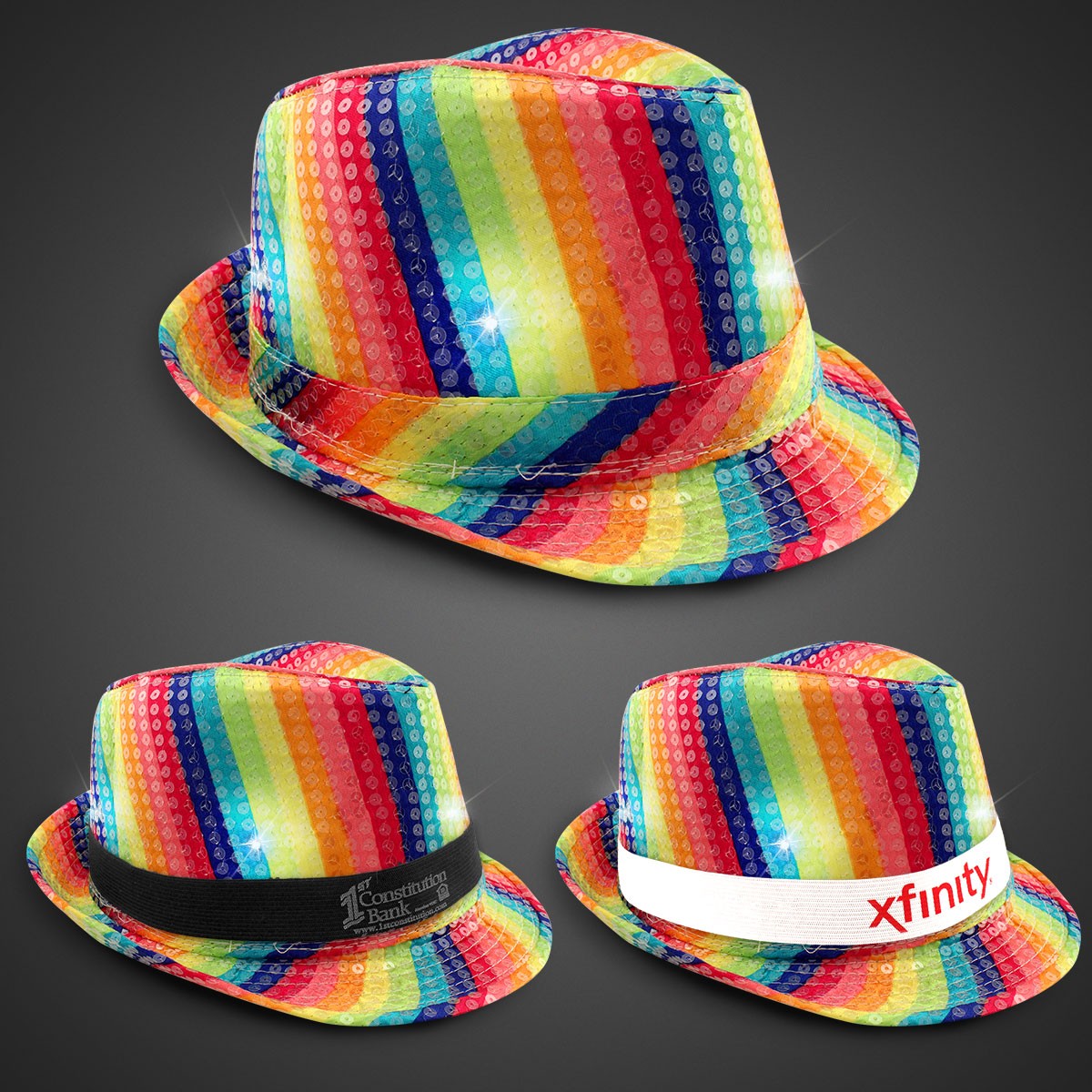 Rainbow Sequin LED Fedora (Imprintable Bands Available)