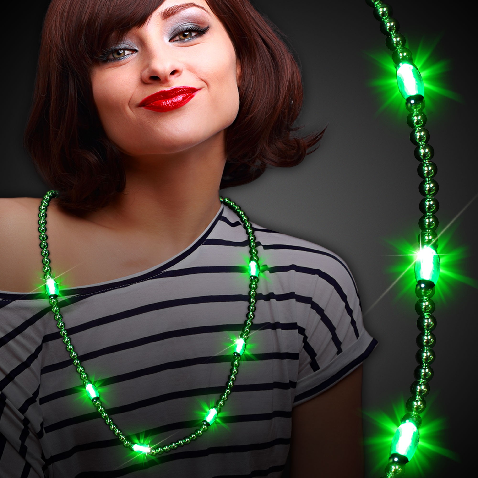 Green LED Beaded Necklaces 
