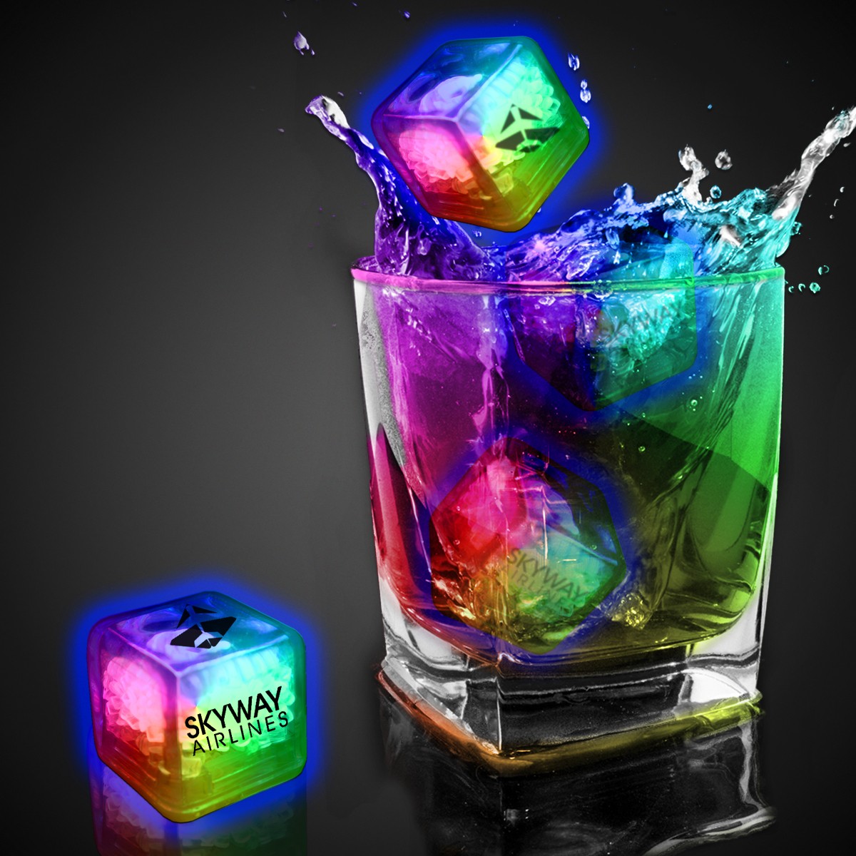 Imprinted Rainbow Liquid Activated Light Up Ice Cubes