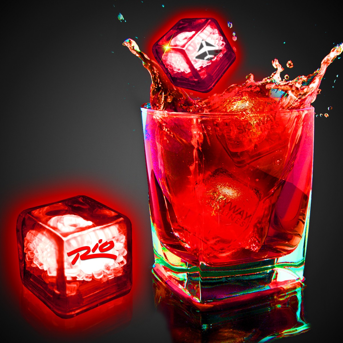 Imprinted Red Liquid Activated Light Up Ice Cubes
