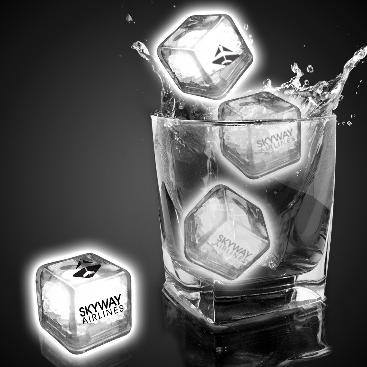 Imprinted White Liquid Activated Light Up Ice Cubes