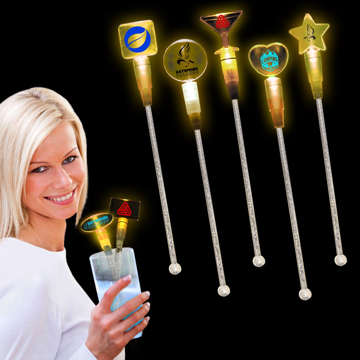 Amber Light Up Cocktail Stirrers - Variety of Shapes