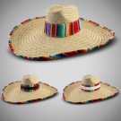 Giant Natural Straw Sombrero with Serape Trim  (Imprintable Bands Available)