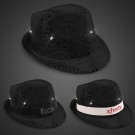 Black Sequin LED Fedora Hats (Imprintable Bands Available)