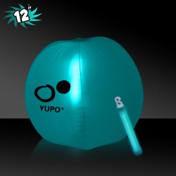12 Inch Inflatable Beach Balls with 1 - 6 Inch AQUA Glow Stick