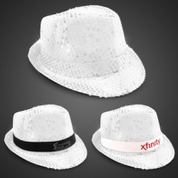 White Sequin LED Fedora Hats (Imprintable Bands Available)