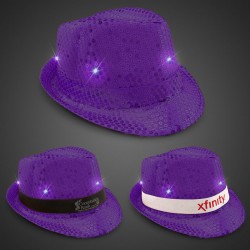 Purple Sequin LED Fedora Hats (Imprintable Bands Available)