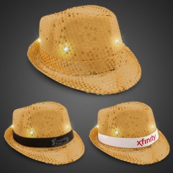 Gold Sequin LED Fedora Hats (Imprintable Bands Available)