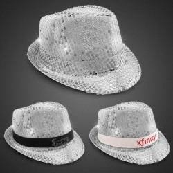 Silver Sequin LED Fedora Hats (Imprintable Bands Available)