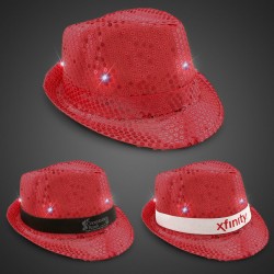Red Sequin LED Fedora Hats (Imprintable Bands Available)
