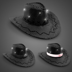 Black Sequin LED Cowboy Hats (Imprintable Bands Available)