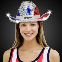Red White & Blue LED Cowboy Hat with White Band