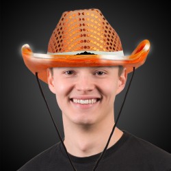 ORANGE SEQUIN LED COWBOY HAT
