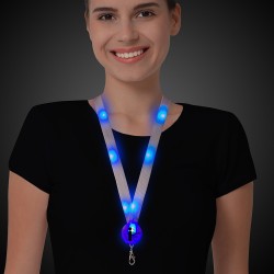 Blue Light Up Flat Fabric Lanyards 