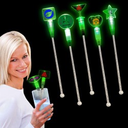 Green Light Up Cocktail Stirrers - Variety of Shapes